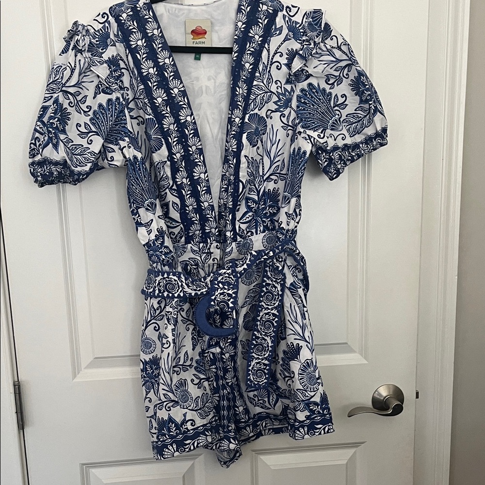 FARM Rio Blue and White Floral Jumpsuit